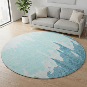 HomeRoots 8' Teal & Ivory Abstract Washable Round Rug - UV Protected, Stain-Resistant, Stylish & Durable Design 676167