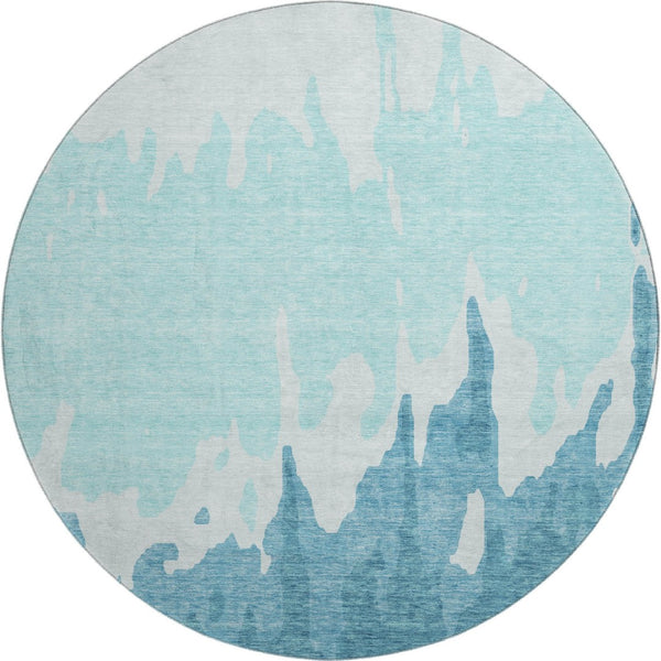 HomeRoots 8' Teal & Ivory Abstract Washable Round Rug - UV Protected, Stain-Resistant, Stylish & Durable Design 676167