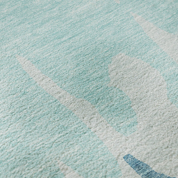 HomeRoots 8' Teal & Ivory Abstract Washable Round Rug - UV Protected, Stain-Resistant, Stylish & Durable Design 676167