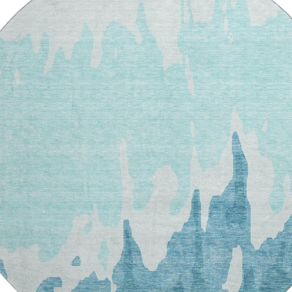 HomeRoots 8' Teal & Ivory Abstract Washable Round Rug - UV Protected, Stain-Resistant, Stylish & Durable Design 676167