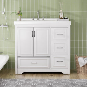 English Elm 36'' 36" Modern Bathroom Vanity with Ceramic Undermount Sink, White Cabinet, 2 Doors & 4 Drawers, Sturdy W1162S00012