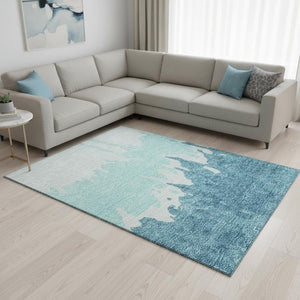 HomeRoots 10' Teal and Ivory Abstract Washable Area Rug - UV Protected, Easy-Care Design for Busy Homes! 676170