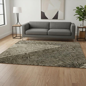 HomeRoots 5' X 8' Contemporary Geometric Area Rug in Brown, Beige & Gray - Washable & UV Protected for Homes 676172