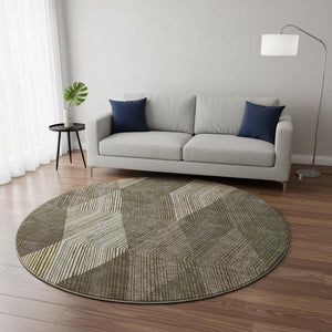 HomeRoots 8' Modern Washable Round Rug in Brown, Beige & Gray - UV Protected, Stain Resistant, Perfect for Homes 676173