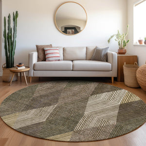 HomeRoots 8' Modern Washable Round Rug in Brown, Beige & Gray - UV Protected, Stain Resistant, Perfect for Homes 676173