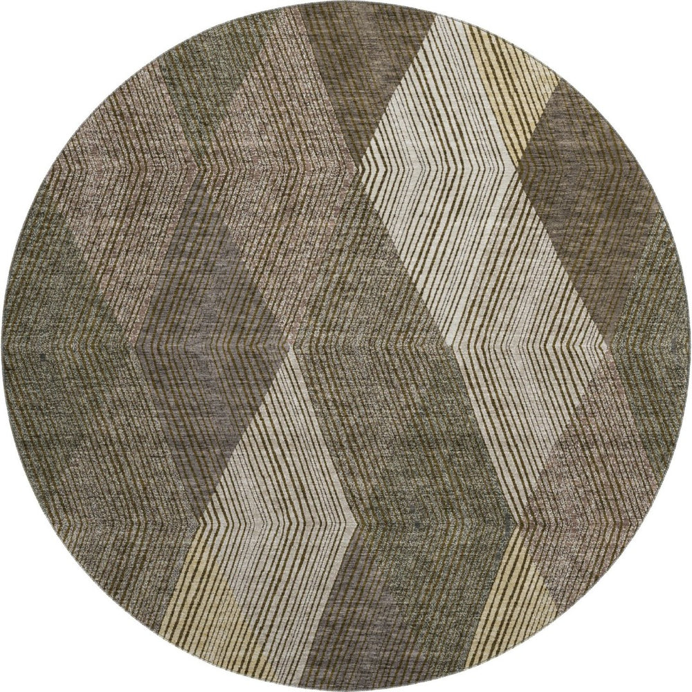 HomeRoots 8' Modern Washable Round Rug in Brown, Beige & Gray - UV Protected, Stain Resistant, Perfect for Homes 676173