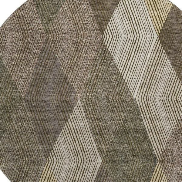 HomeRoots 8' Modern Washable Round Rug in Brown, Beige & Gray - UV Protected, Stain Resistant, Perfect for Homes 676173