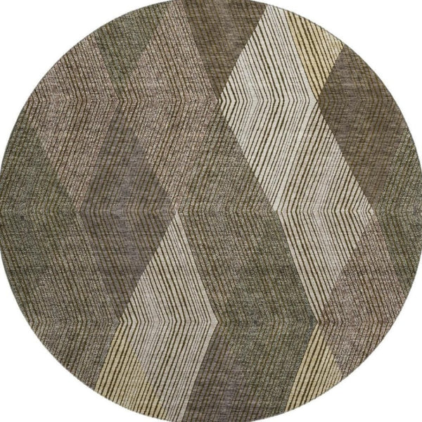 HomeRoots 8' Modern Washable Round Rug in Brown, Beige & Gray - UV Protected, Stain Resistant, Perfect for Homes 676173