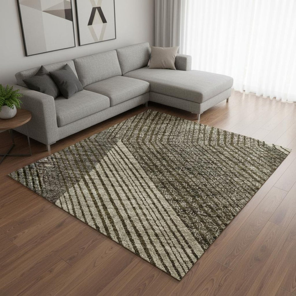 HomeRoots 8' X 10' Geometric Washable Area Rug in Brown, Beige & Gray with UV Protection for High-Traffic Spaces 676174