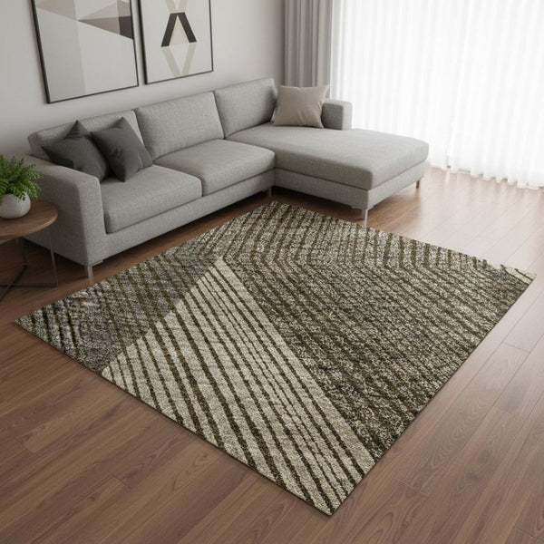 HomeRoots 8' X 10' Geometric Washable Area Rug in Brown, Beige & Gray with UV Protection for High-Traffic Spaces 676174