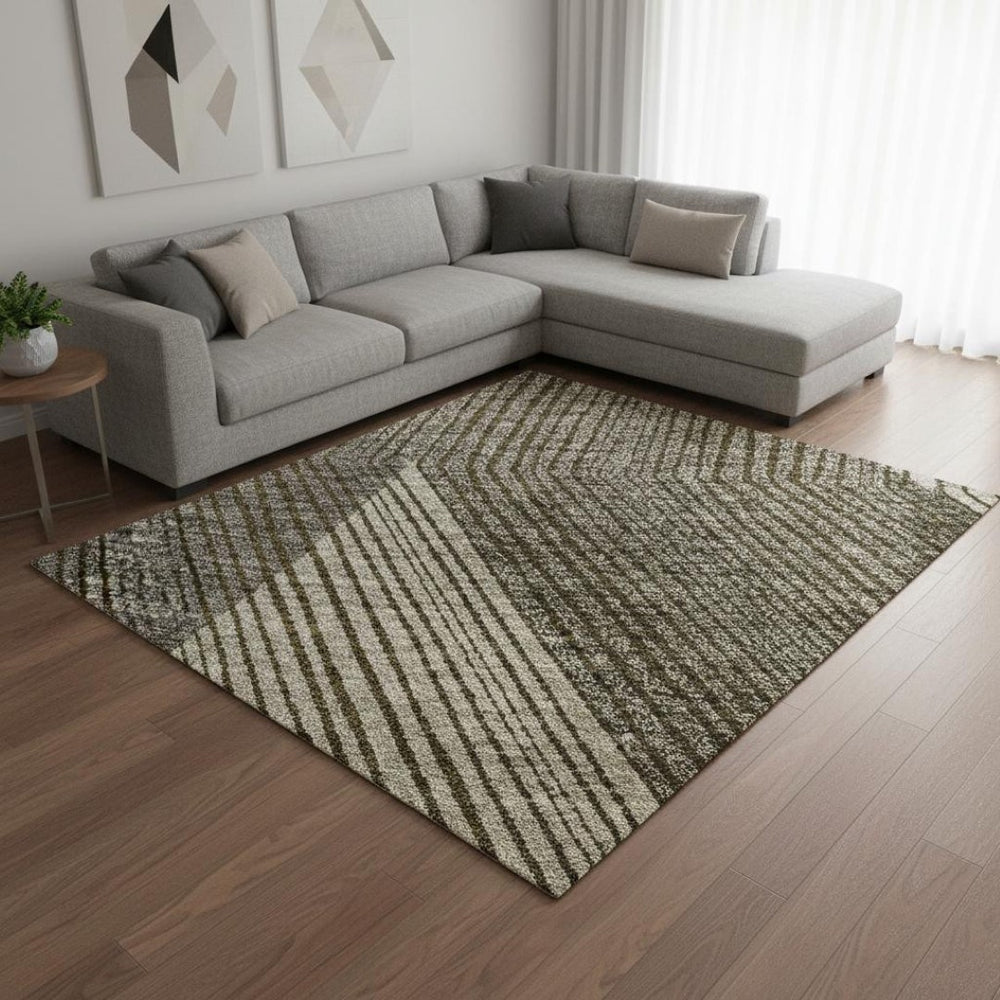 HomeRoots 9' X 12' Washable Geometric Area Rug in Brown, Beige & Gray - UV Protected for Modern Homes 676175