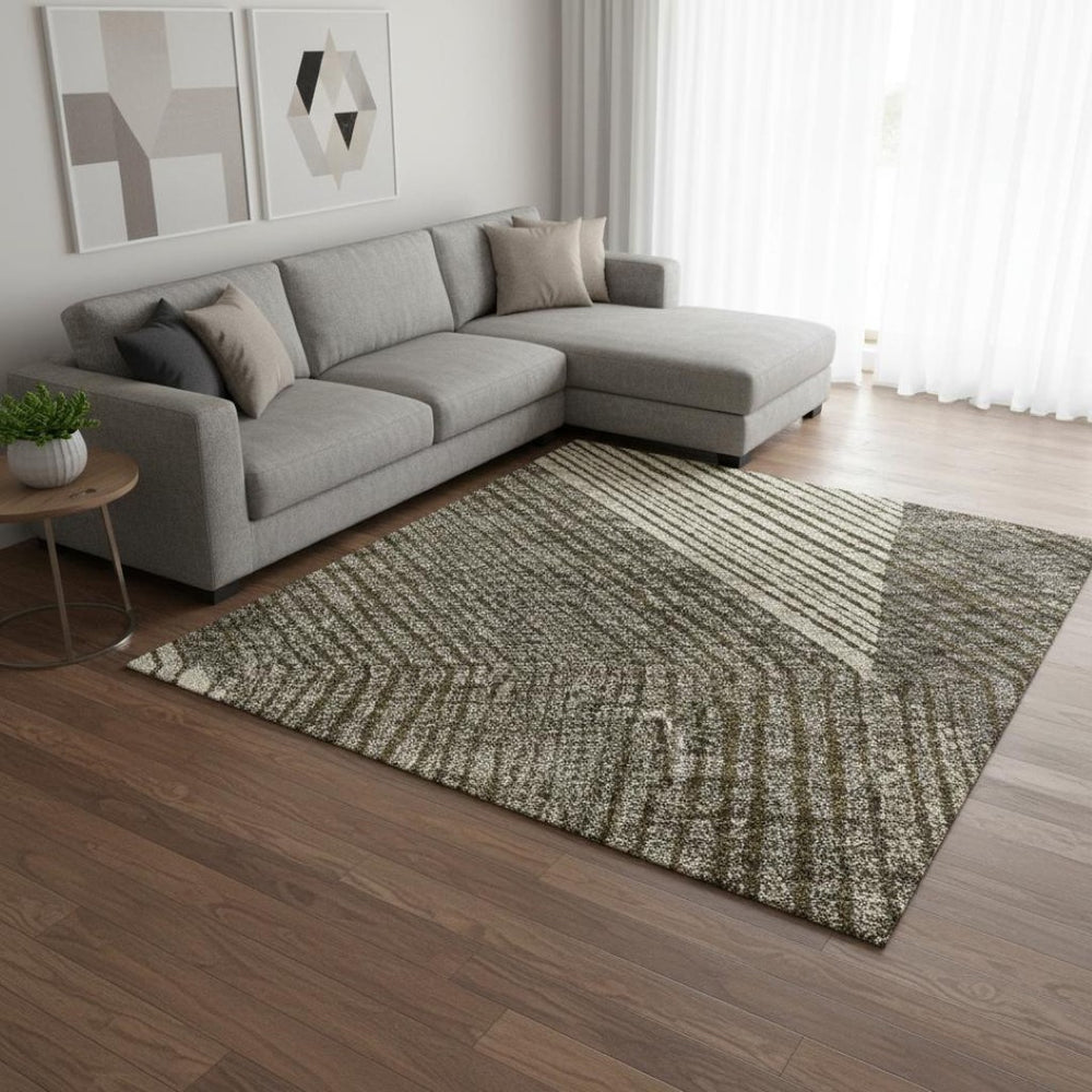 HomeRoots 10' Geometric Area Rug in Brown, Beige & Gray – Washable, Durable, UV-Protected for Homes with Kids 676176