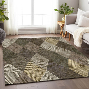 HomeRoots 10' Geometric Area Rug in Brown, Beige & Gray – Washable, Durable, UV-Protected for Homes with Kids 676176