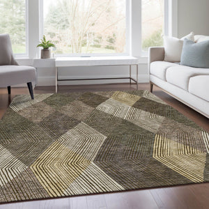 HomeRoots 10' Geometric Area Rug in Brown, Beige & Gray – Washable, Durable, UV-Protected for Homes with Kids 676176