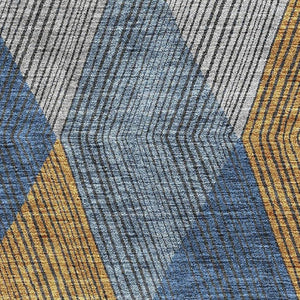 HomeRoots 5' X 8' Geometric Washable Area Rug in Gray-Blue & Gold – UV Protected, Soft & Stain Resistant! 676178