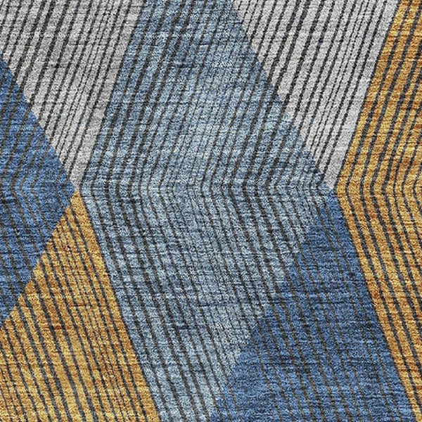 HomeRoots 8' X 10' Washable Gray-Blue & Gold Geometric Area Rug with UV Protection for Modern Living Spaces 676180