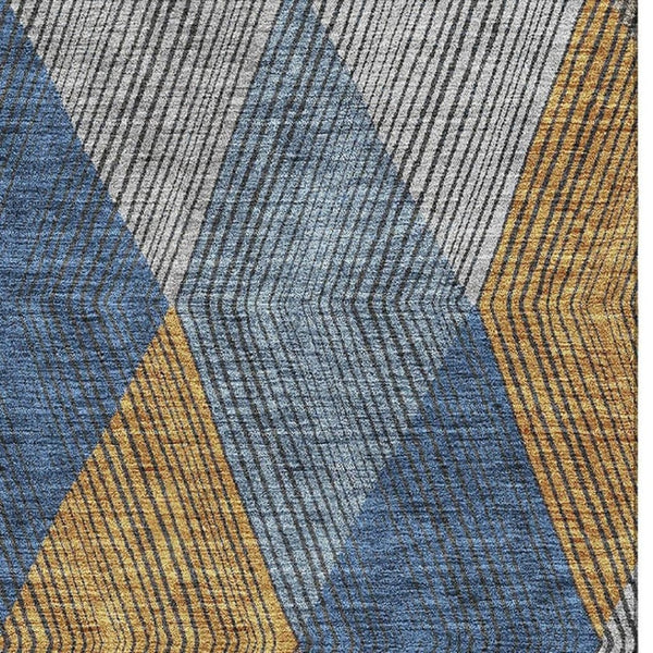 HomeRoots 9' X 12' Contemporary Gray Blue Gold Geometric Area Rug – Durable, Washable, UV-Protected Design 676181