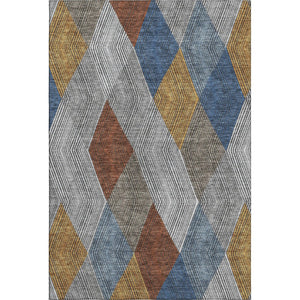 HomeRoots 10' Gray Blue & Gold Geometric Washable Area Rug - UV Protection, Stain Resistant, Stylish Durability 676182