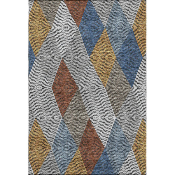 HomeRoots 10' Gray Blue & Gold Geometric Washable Area Rug - UV Protection, Stain Resistant, Stylish Durability 676182