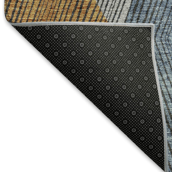 HomeRoots 10' Gray Blue & Gold Geometric Washable Area Rug - UV Protection, Stain Resistant, Stylish Durability 676182