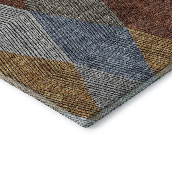 HomeRoots 10' Gray Blue & Gold Geometric Washable Area Rug - UV Protection, Stain Resistant, Stylish Durability 676182