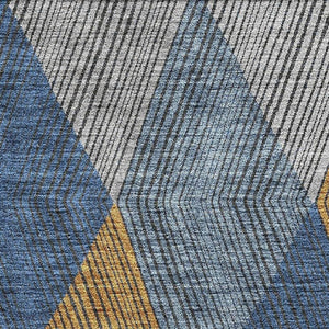 HomeRoots 10' Gray Blue & Gold Geometric Washable Area Rug - UV Protection, Stain Resistant, Stylish Durability 676182