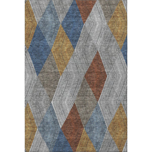 HomeRoots 10' Gray Blue & Gold Geometric Washable Area Rug - UV Protection, Stain Resistant, Stylish Durability 676182