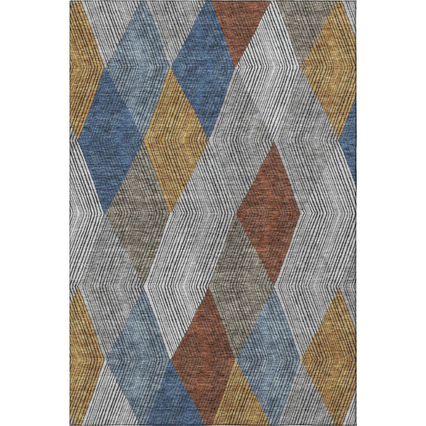 HomeRoots 10' Gray Blue & Gold Geometric Washable Area Rug - UV Protection, Stain Resistant, Stylish Durability 676182