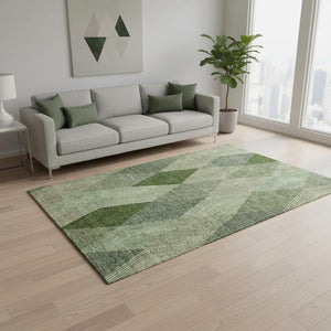 HomeRoots 5' X 8' Washable Geometric Area Rug in Green, Gray & Sage - Durable, UV-Protected & Stylish Design 676184