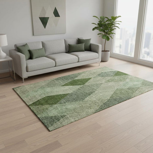 HomeRoots 5' X 8' Washable Geometric Area Rug in Green, Gray & Sage - Durable, UV-Protected & Stylish Design 676184