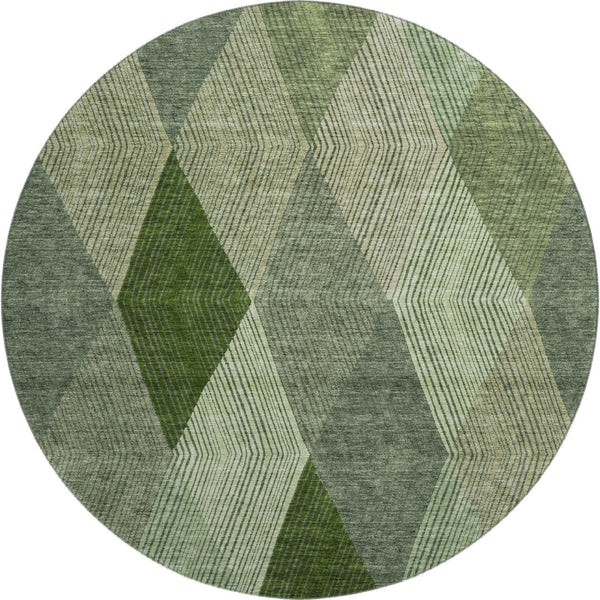 HomeRoots 8' Green Gray and Sage Geometric Round Rug - Washable, UV-Protected, Perfect for Busy Homes! 676185