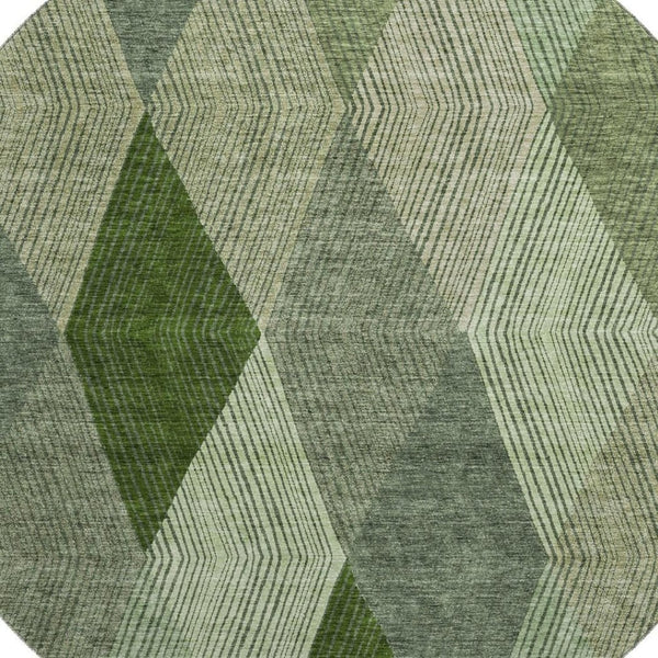 HomeRoots 8' Green Gray and Sage Geometric Round Rug - Washable, UV-Protected, Perfect for Busy Homes! 676185