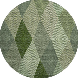 HomeRoots 8' Green Gray and Sage Geometric Round Rug - Washable, UV-Protected, Perfect for Busy Homes! 676185