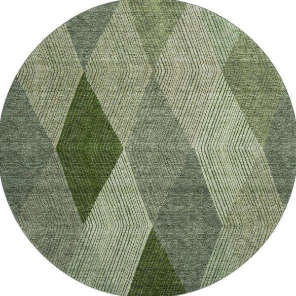 HomeRoots 8' Green Gray and Sage Geometric Round Rug - Washable, UV-Protected, Perfect for Busy Homes! 676185