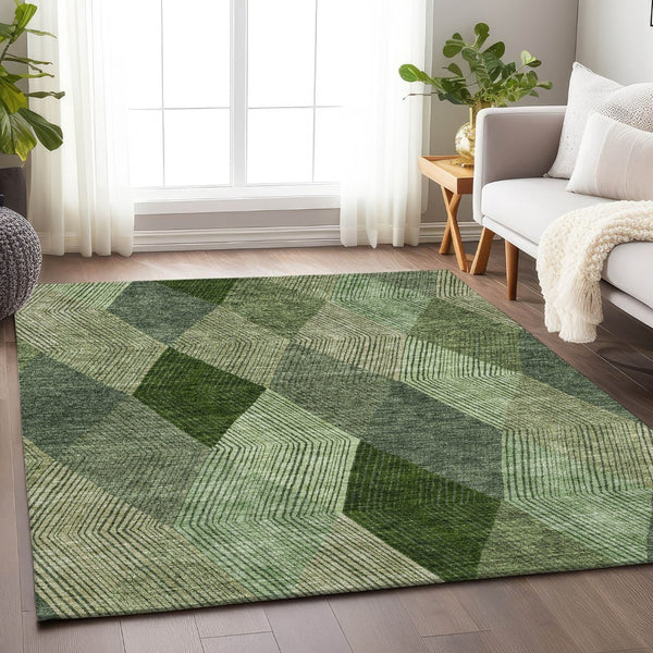 HomeRoots 8' X 10' Washable Geometric Area Rug in Green, Gray & Sage - Durable, UV-Protected for Busy Homes! 676186