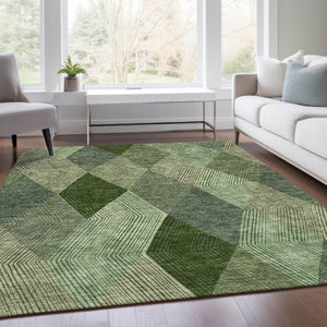 HomeRoots 8' X 10' Washable Geometric Area Rug in Green, Gray & Sage - Durable, UV-Protected for Busy Homes! 676186