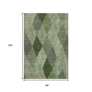 HomeRoots 8' X 10' Washable Geometric Area Rug in Green, Gray & Sage - Durable, UV-Protected for Busy Homes! 676186