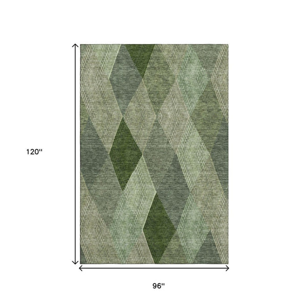 HomeRoots 8' X 10' Washable Geometric Area Rug in Green, Gray & Sage - Durable, UV-Protected for Busy Homes! 676186