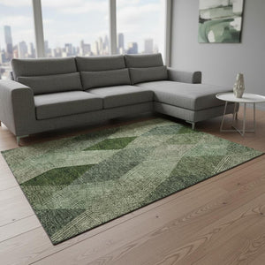 HomeRoots 8' X 10' Washable Geometric Area Rug in Green, Gray & Sage - Durable, UV-Protected for Busy Homes! 676186