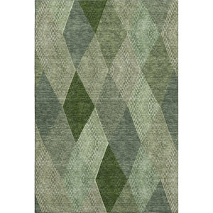 HomeRoots 9' X 12' Washable Geometric Area Rug in Green, Gray & Sage - UV Resistant, Stain-Proof, Soft Design 676187