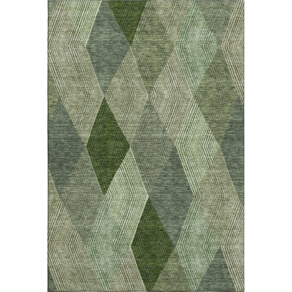 HomeRoots 10' X 14' Geometric Area Rug in Green, Gray & Sage – Washable, UV-Protected, Stain-Resistant Design! 676188