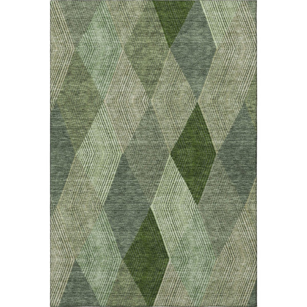 HomeRoots 10' X 14' Geometric Area Rug in Green, Gray & Sage – Washable, UV-Protected, Stain-Resistant Design! 676188