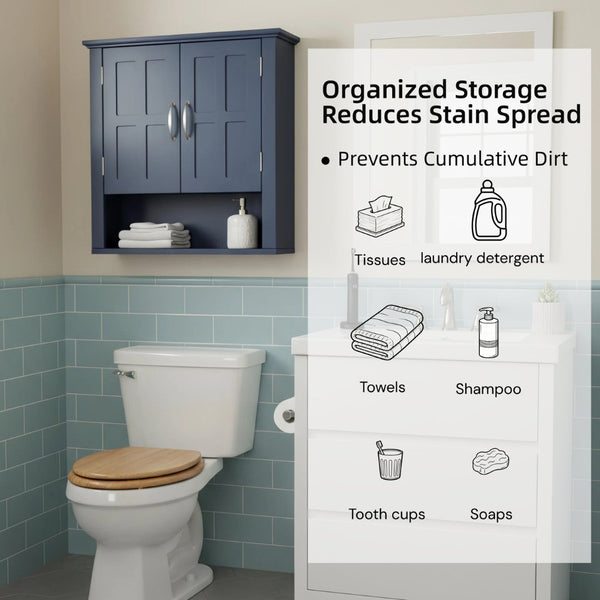 English Elm Bathroom Wall Mounted Cabinet Raised Panel Doors Adjustable Shelves Farmhouse Storage Blue N817P375225B
