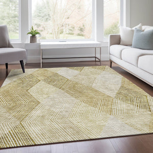 HomeRoots 5' X 8' Ivory Beige Tan Geometric Washable Area Rug - Stylish, Durable, UV Protected for Any Room! 676190