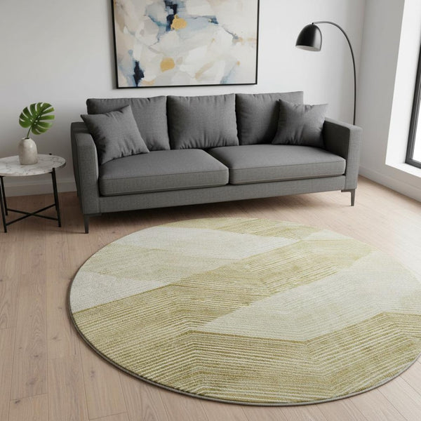 HomeRoots 8' Ivory Beige and Tan Geometric Round Rug - Washable, Durable, UV Protected, Perfect for High-Traffic Areas 676191