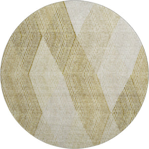 HomeRoots 8' Ivory Beige and Tan Geometric Round Rug - Washable, Durable, UV Protected, Perfect for High-Traffic Areas 676191