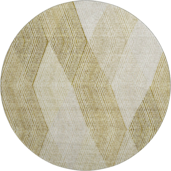 HomeRoots 8' Ivory Beige and Tan Geometric Round Rug - Washable, Durable, UV Protected, Perfect for High-Traffic Areas 676191