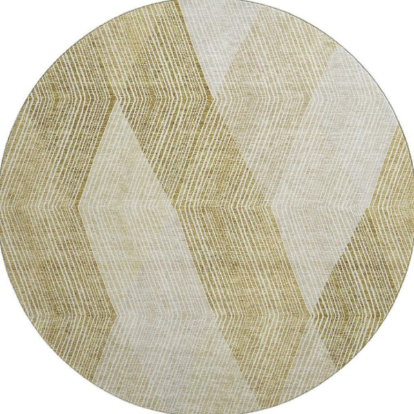 HomeRoots 8' Ivory Beige and Tan Geometric Round Rug - Washable, Durable, UV Protected, Perfect for High-Traffic Areas 676191