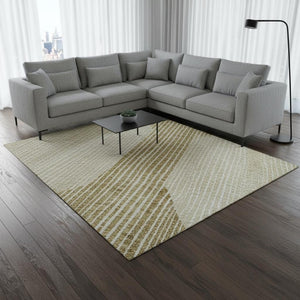 HomeRoots 8' X 10' Elegant Ivory Beige Tan Geometric Area Rug – Washable, UV-Protected, Stain-Resistant Design 676192