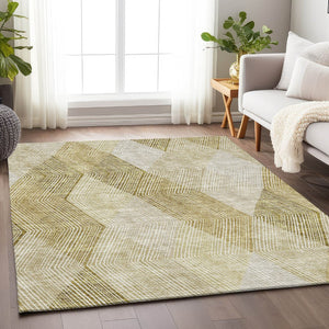 HomeRoots 8' X 10' Elegant Ivory Beige Tan Geometric Area Rug – Washable, UV-Protected, Stain-Resistant Design 676192